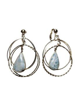 Larimar Gemstone Gold Tone 2.5" Dangle Drop Pierced Earrings